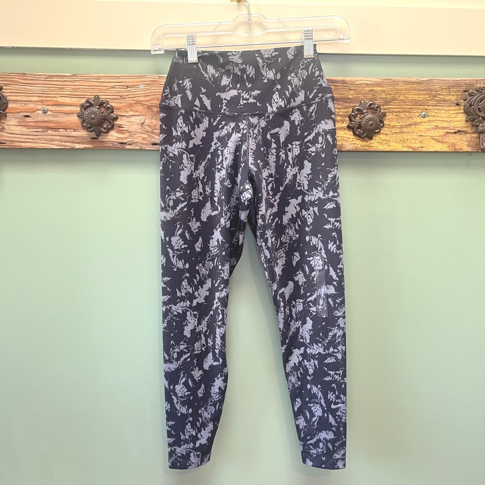 Nike One‎ Dri-FIT Womens High Rise 7/8 Leggings Black Grey Print FZ3229-010 S